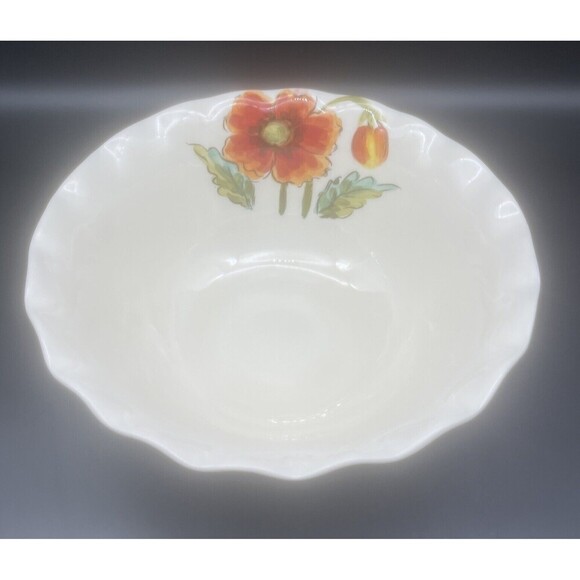 Maxcera WATER POPPY Orange Yellow Green Flower Large Scalloped Serving Bowl 12” - Picture 4 of 8